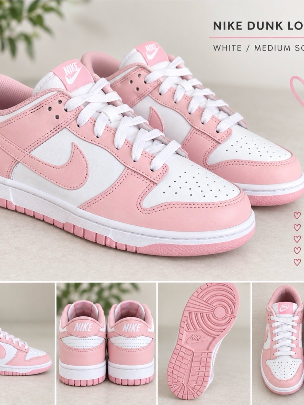 Nike Dunk Low Pink & White Sneakers Size 6.5Y / Women’s 8